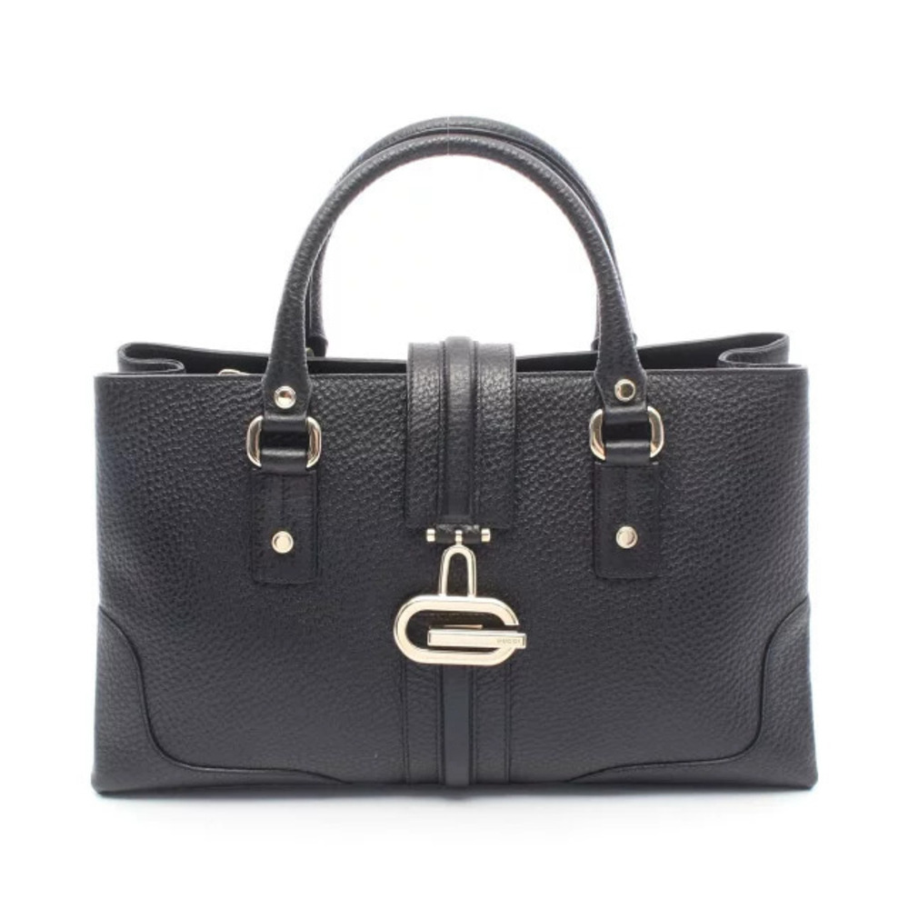 Gucci black pebbled leather handbag dual top handles interlocking